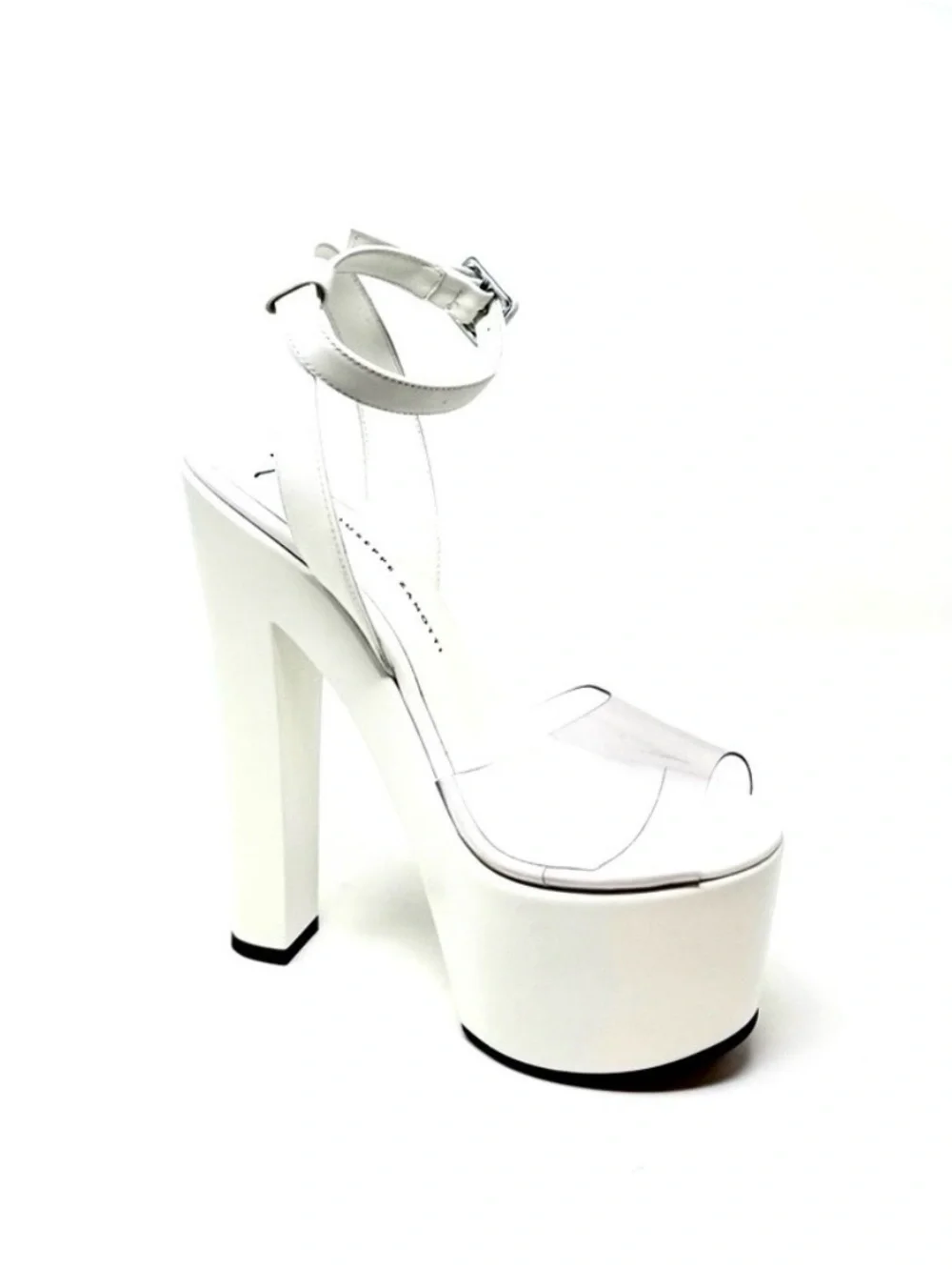 NWB Giuseppe Zanotti SAINTRO 150 PLATFORM SANDALS IN White LEATHER & PVC, U.S. 7